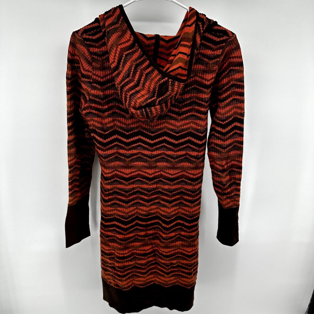 prAna Meryl Tunic Sweater Mini Dress Hooded Chevron Print Knit Raisin Small - Picture 5 of 5